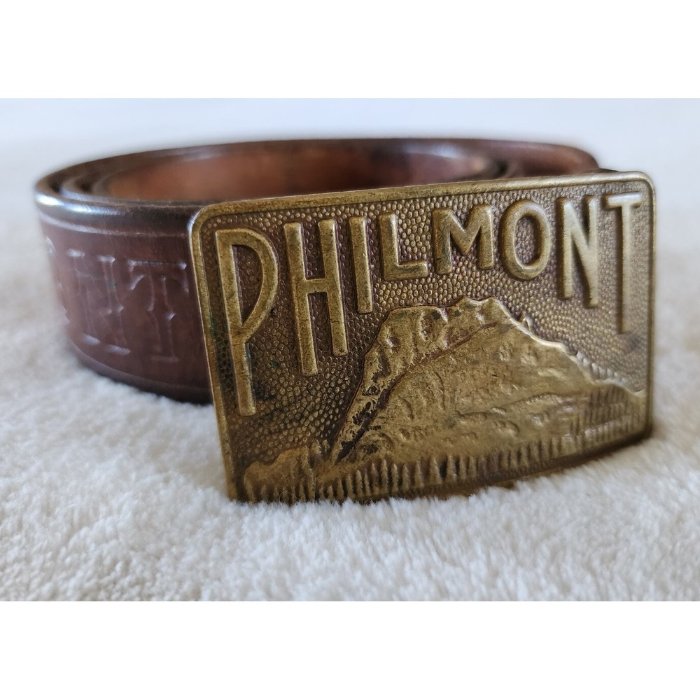 Philmont Boy Scout Ranch Belt Buckle Tooled Leather‎ Brass Size 34 Cimmaron NM
